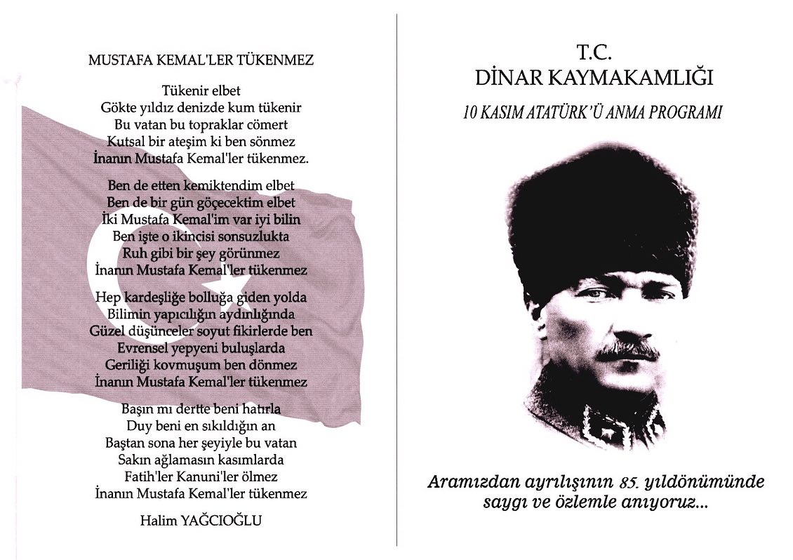 DİNAR KAYMAKAMI SAYIN KEMAL DURU’NUN 10 KASIM MESAJI